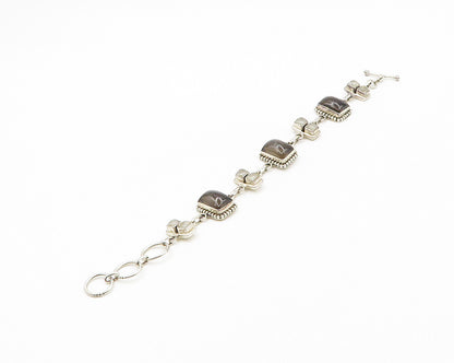 925 Sterling Silver  Vintage Smoky Topaz & Quartz Chain Bracelet  BT7725