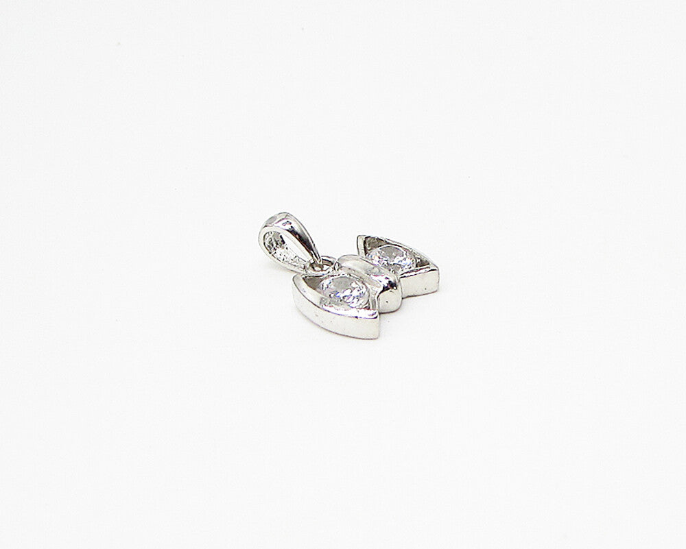 925 Sterling Silver  White Cubic Zirconia Bow Pendant  PT1929