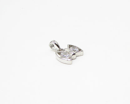 925 Sterling Silver  White Cubic Zirconia Bow Pendant  PT1929