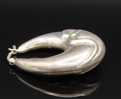 925 Silver  Vintage Carved Love Heart Hollow Oval Hoop Earrings  EG11849