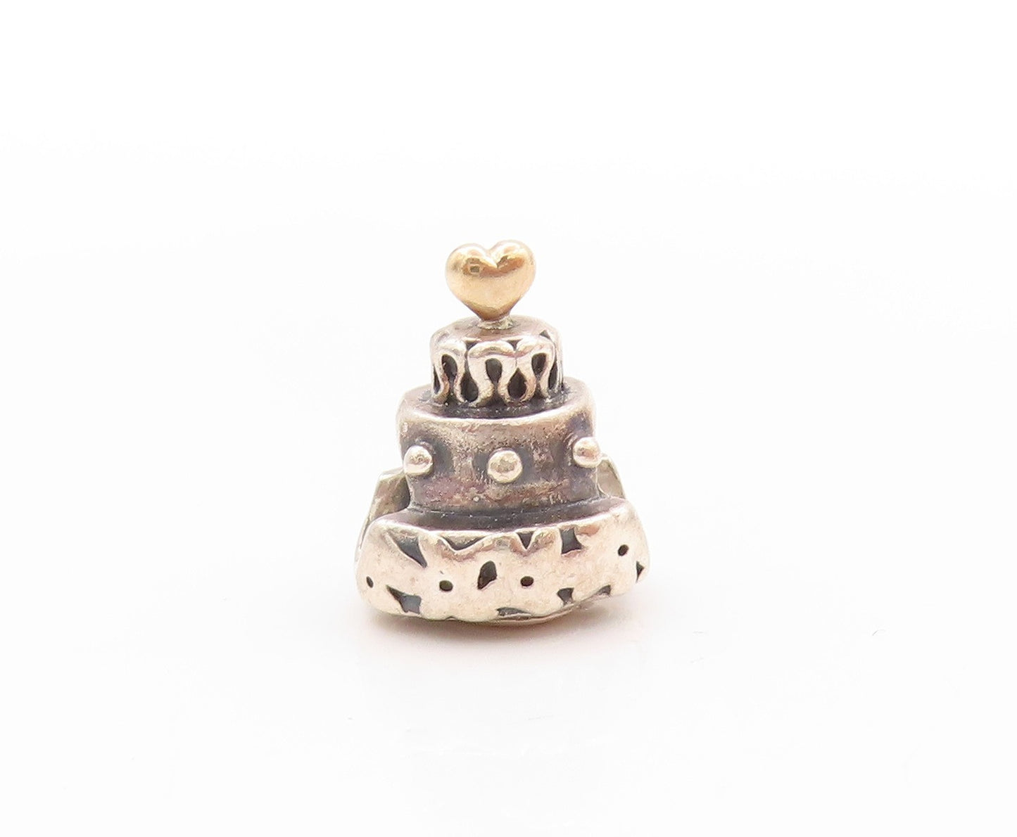 14k Gold 925 Sterling Silver Vintage Pendant PANDORA Wedding Cake Charm  PT24139