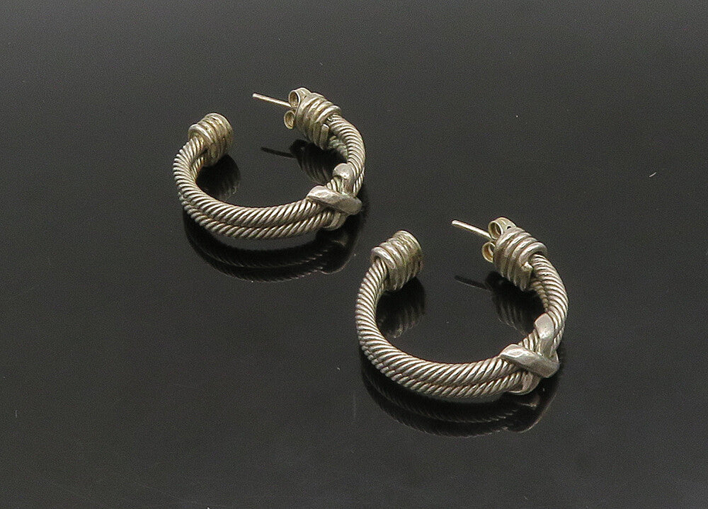 MEXICO 925 Sterling Silver  Vintage Shiny Double Twist Hoop Earrings  EG11417