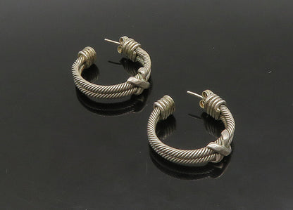 MEXICO 925 Sterling Silver  Vintage Shiny Double Twist Hoop Earrings  EG11417