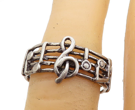 925 Sterling Silver Vintage Treble Clef Music Notes Band Ring Sz 5.5 RG6009