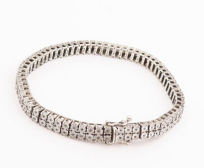 925 Sterling Silver Vintage Bracelet Floral Etched Band Black Diamonds  BT10630
