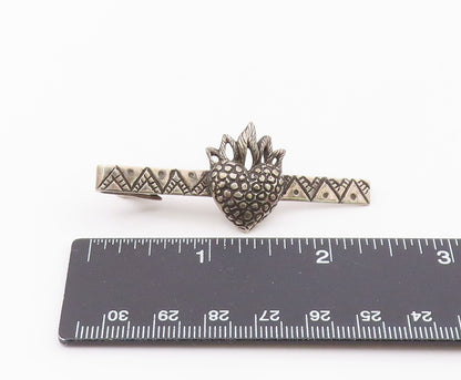 925 Silver  Vintage Etched Pattern Dotted Fire Love Heart Tie Clip  TR3349
