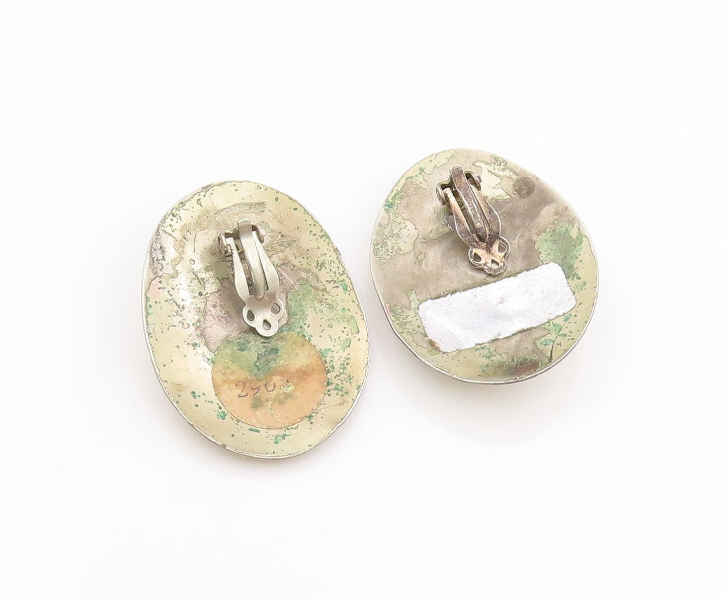 925 Sterling Silver Vintage Earrings Modernist Multi Gemstone Brutalist  EG13682