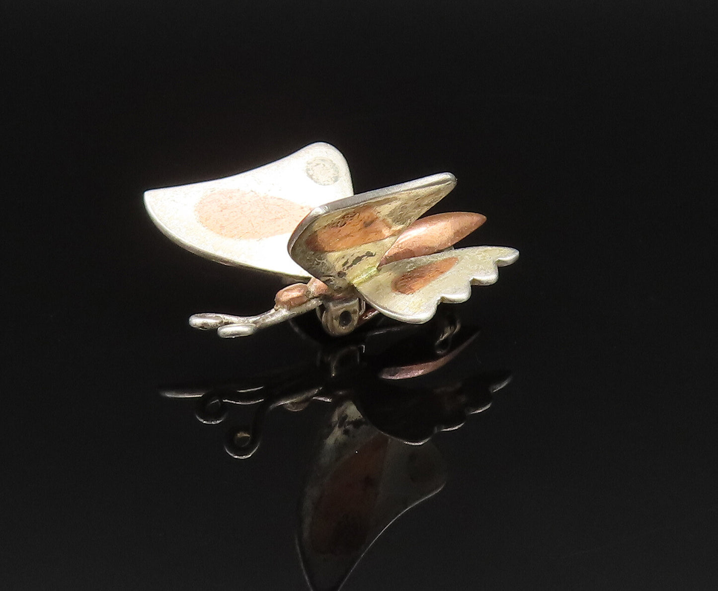 METALES CASADOS 925 Silver  Vintage Two Tone 3D Butterfly Brooch Pin  BP9654