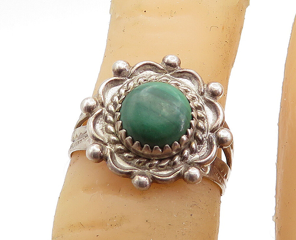 NAVAJO 925 Sterling Silver  Vintage Malachite Cocktail Ring Sz 4.5  RG6652