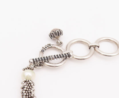 925 Sterling Silver Vintage Necklace DEBORAH ARMSTRONG Carved Pearls  NE4297