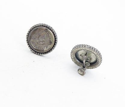 ISRAEL 925 Sterling Silver  Vintage Antique Coin Non Pierce Earrings  EG4038