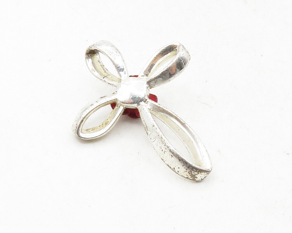 925 Sterling Silver  Petite Shiny Rose Flower Religious Cross Pendant  PT7843
