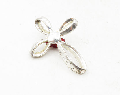 925 Sterling Silver  Petite Shiny Rose Flower Religious Cross Pendant  PT7843