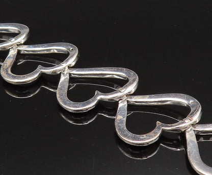 925 Silver  Vintage Genuine Diamonds Accent Open Love Heart Bracelet  BT9662