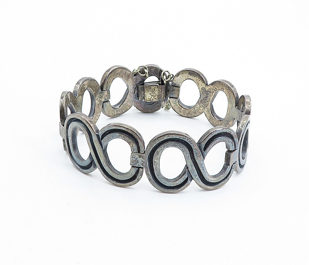 925 Sterling Silver Vintage Antique Infinity Hinge Link Chain Bracelet BT2905
