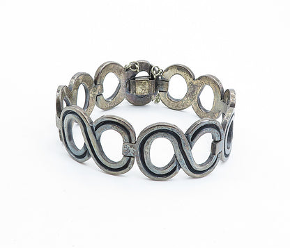 925 Sterling Silver Vintage Antique Infinity Hinge Link Chain Bracelet BT2905