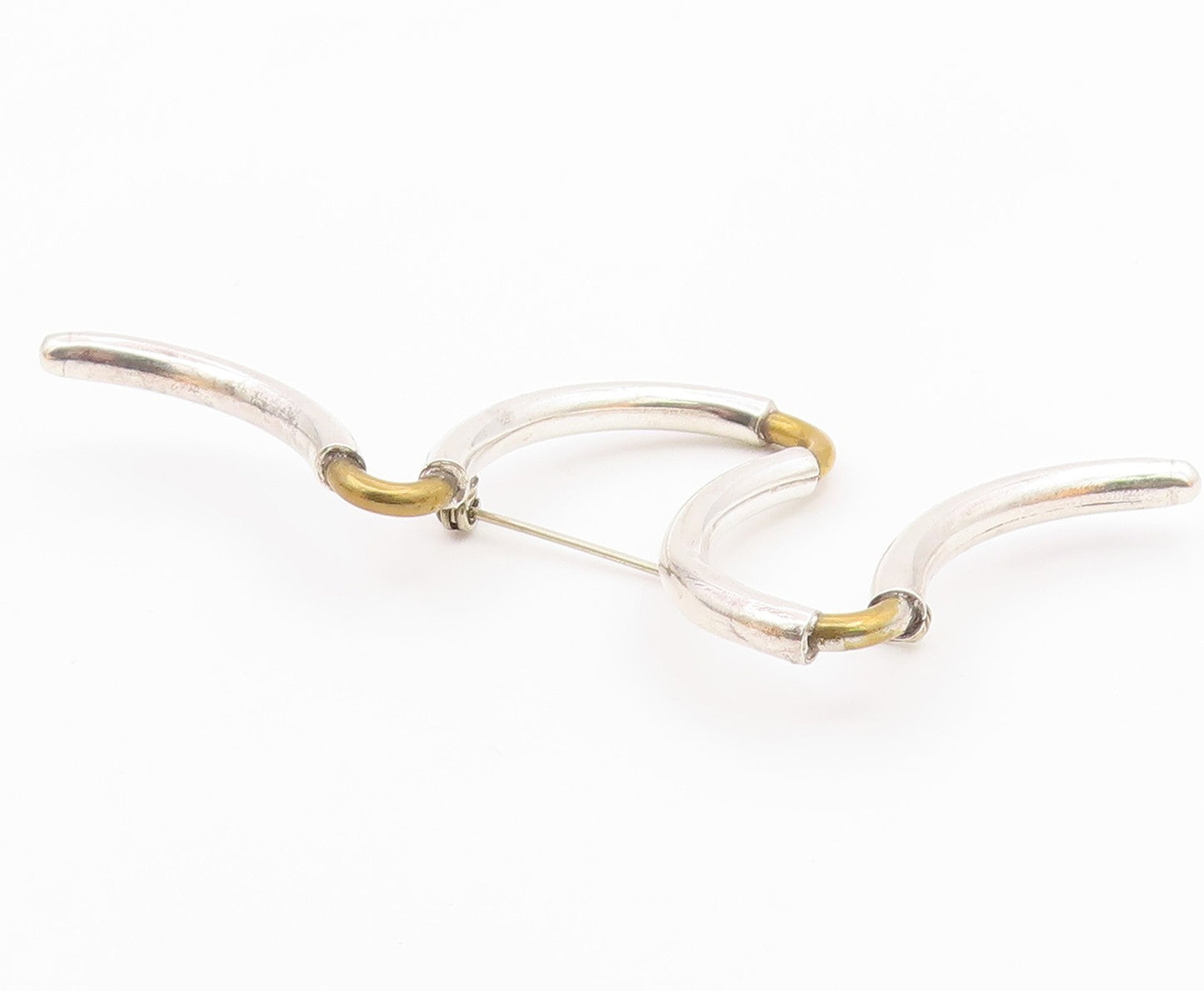 925 Sterling Silver  Vintage Shiny Two Tone Scribble Design Brooch Pin  BP3077