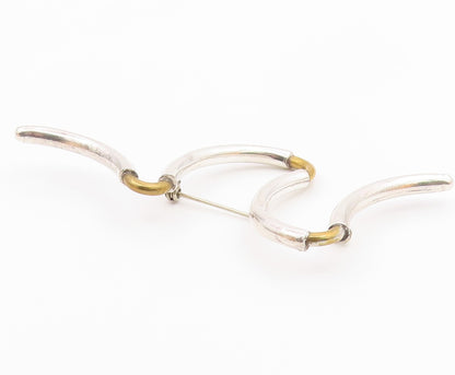 925 Sterling Silver  Vintage Shiny Two Tone Scribble Design Brooch Pin  BP3077