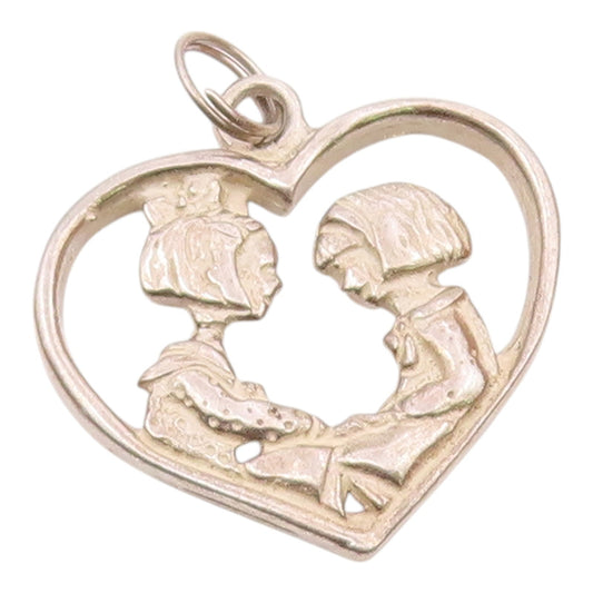 MARY ENGELBREIT 925 Silver  Vintage Mother & Daughter Heart Pendant  PT21820
