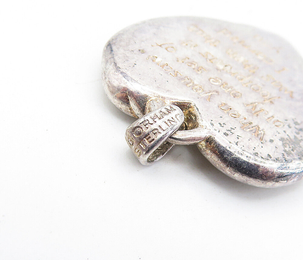GORHAM 925 Sterling Silver  Vintage Love Heart Etched Quote Pendant  PT5381