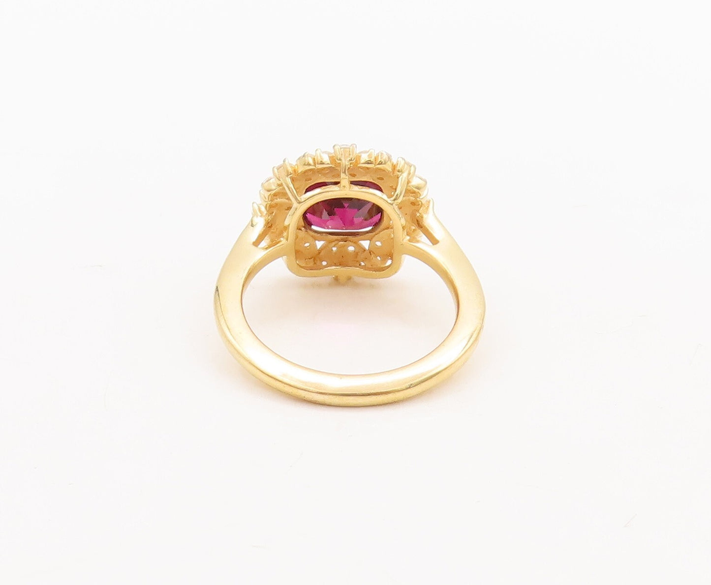 925 Sterling Silver Vintage Ring Gold Plated Garnet & Topaz Flower Sz 7  RG29771