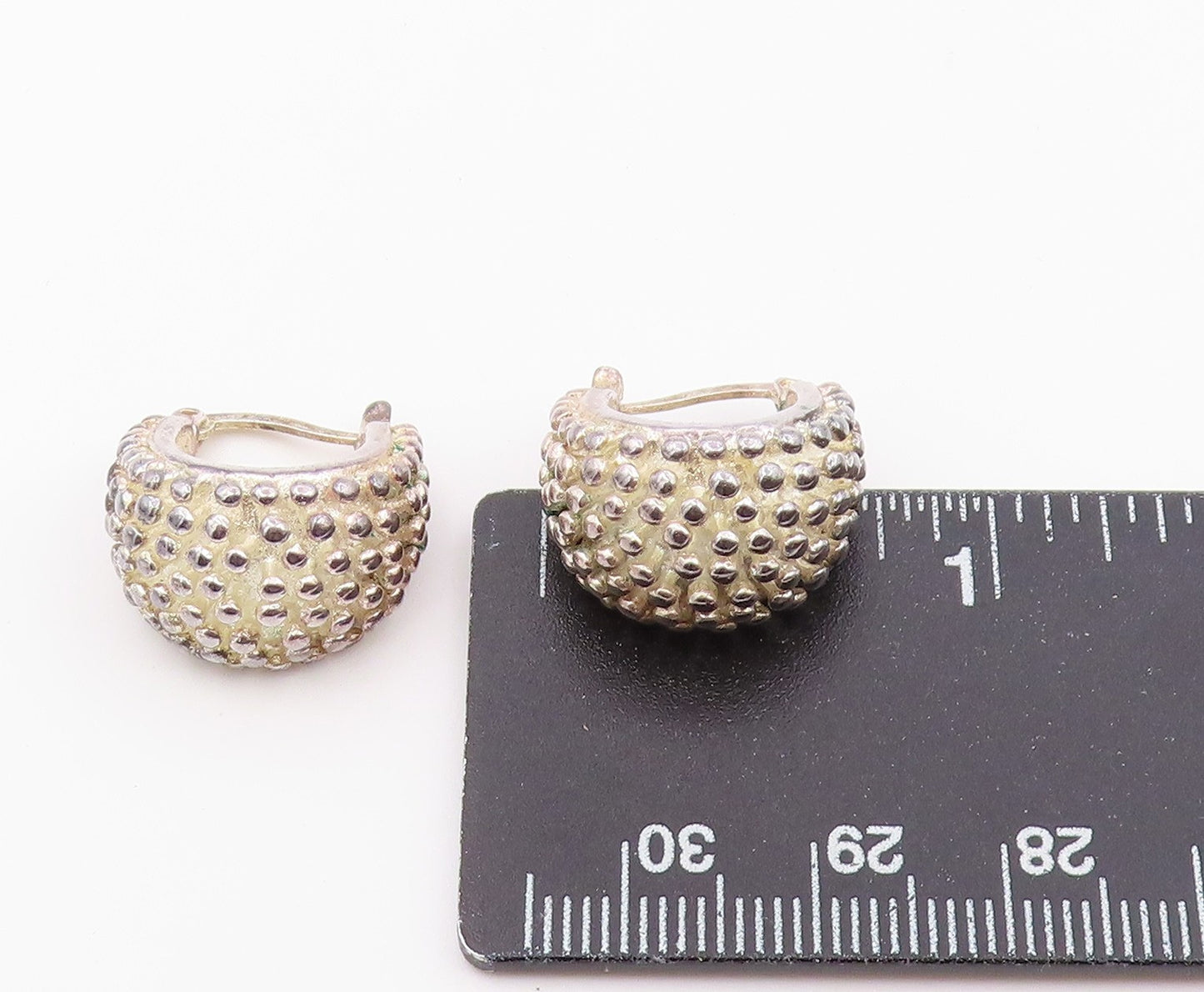 925 Sterling Silver Vintage Earrings Modernist Caviar Bead Huggie Hoop  EG14462