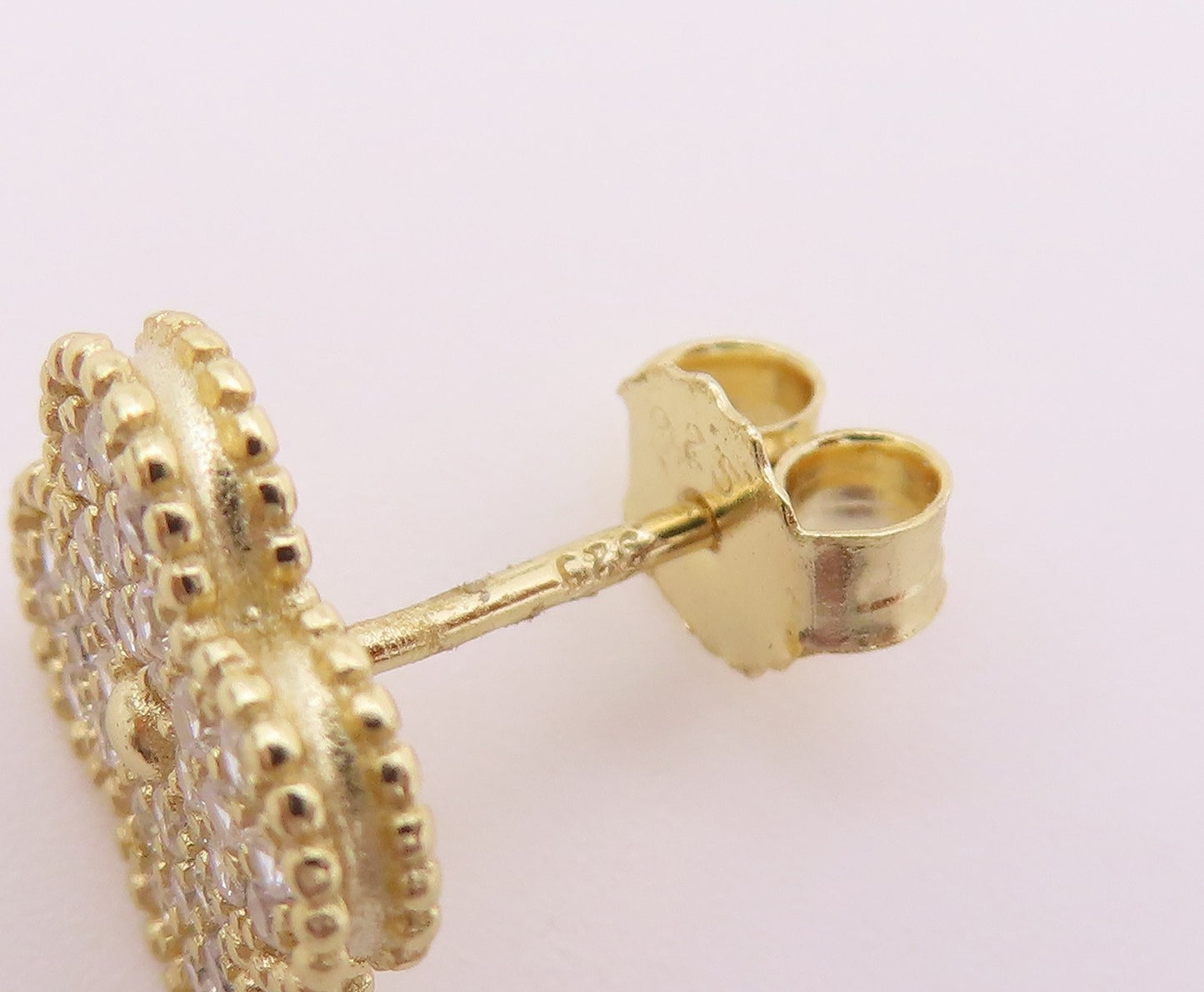 925 Sterling Silver Vintage Earrings Gold Plated CZ Lucy Clover Stud  EG14516
