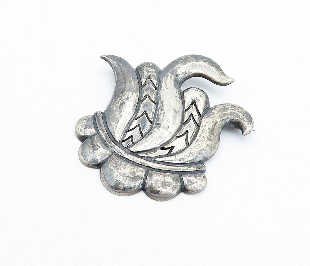 925 Sterling Silver  Vintage Antique Oxidized Etched Pattern Brooch Pin BP2442