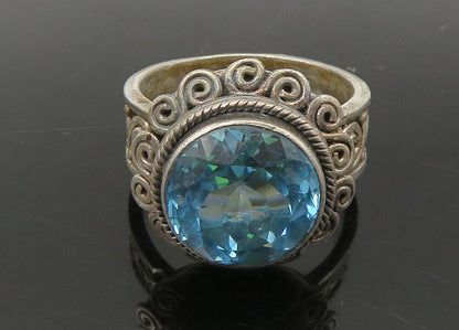 BALI 925 Sterling Silver  Vintage Blue Topaz Swirl Cocktail Ring Sz 7  RG22085