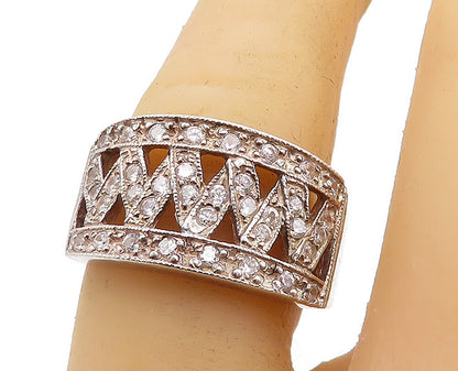925 Sterling Silver  Vintage Sparkling Topaz Open Design Band Ring Sz 7 RG6294