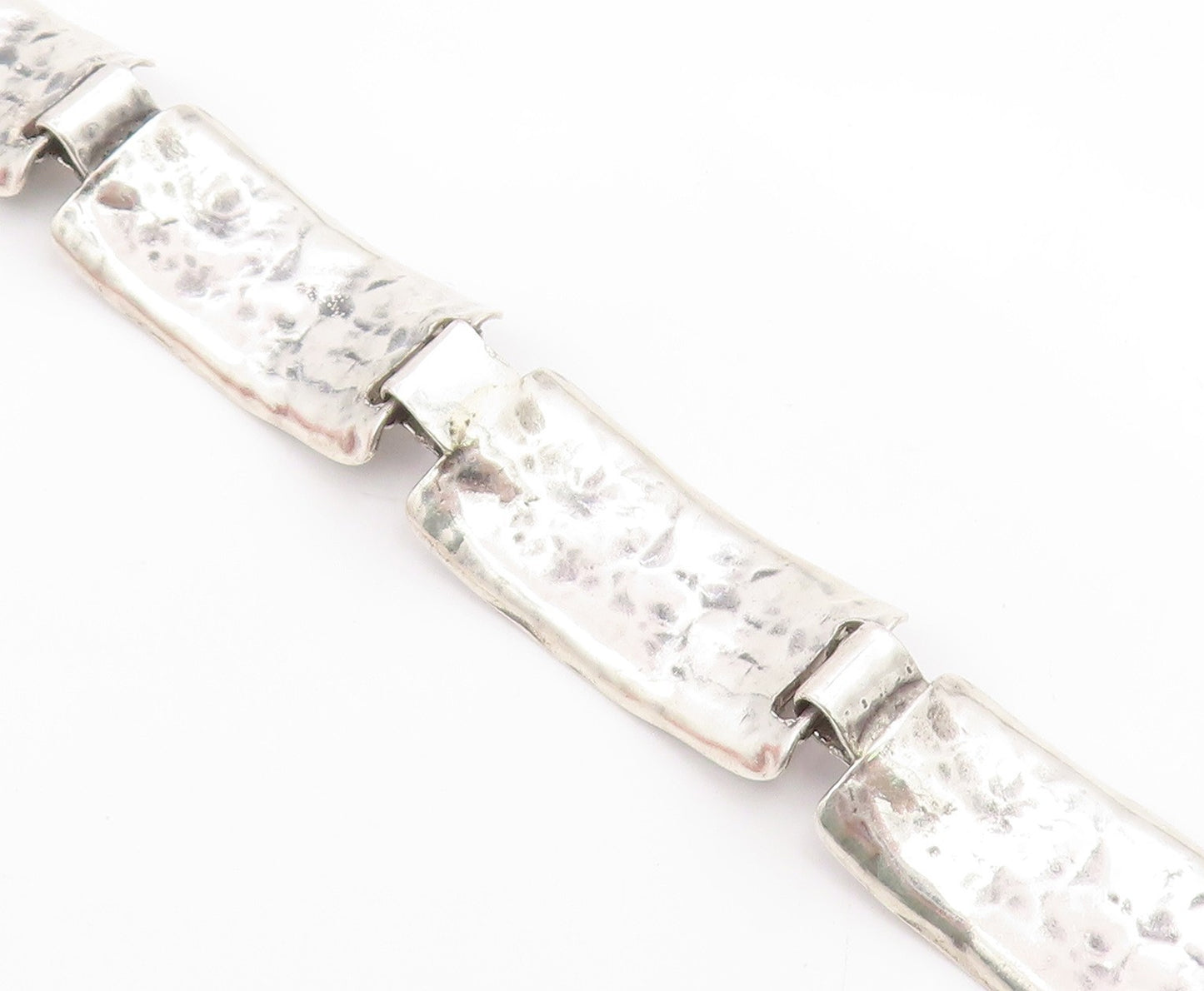 925 Sterling Silver Vintage Bracelet Classic Hammered Wide Panel Link  BT12057
