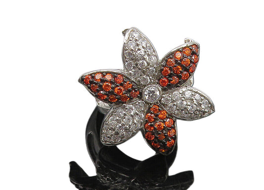 925 Sterling Silver  Cubic Zirconia & Topaz Floral Cocktail Ring Sz 7  RG11209