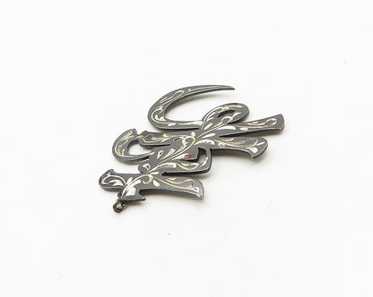 925 Silver  Vintage Diamond Cut Two Tone Chinese Character Pendant  PT15361