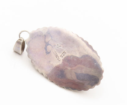 925 Sterling Silver Vintage Pendant MEXICO Oval Jasper Halo Beaded Roped PT22433
