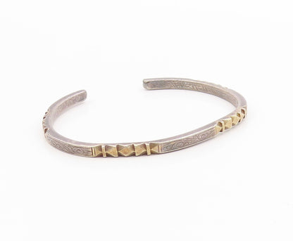 925 Sterling Silver Vintage Bracelet Two Tone Geometric Carved Cuff  BT11808