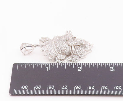 925 Silver  Vintage Carved Roaring Jungle King Lion Inlay CZ Pendant  PT22361
