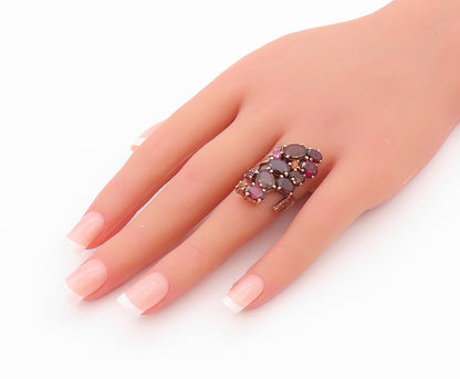 925 Sterling Silver Vintage Ring Rose Gold Plated CZ & Gemstones Sz 5 RG32212