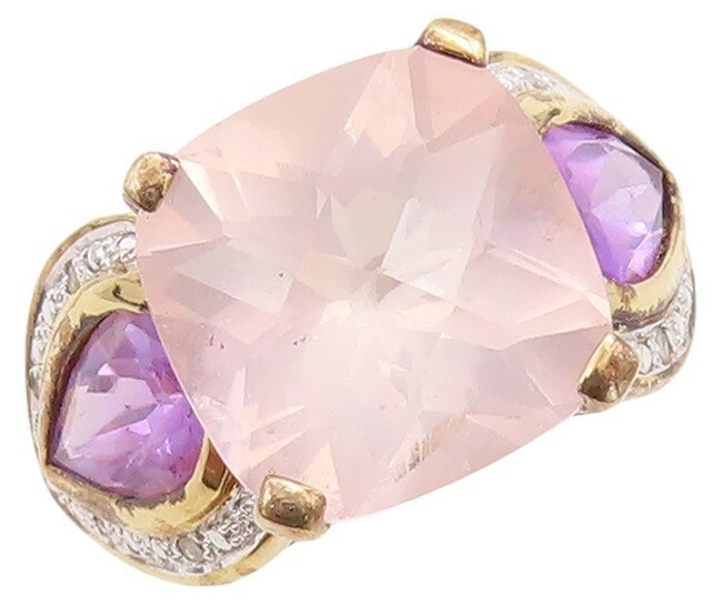 925 Sterling Silver Vintage Ring Gold Plated Diamonds Gemstones  Sz 7  RG30958