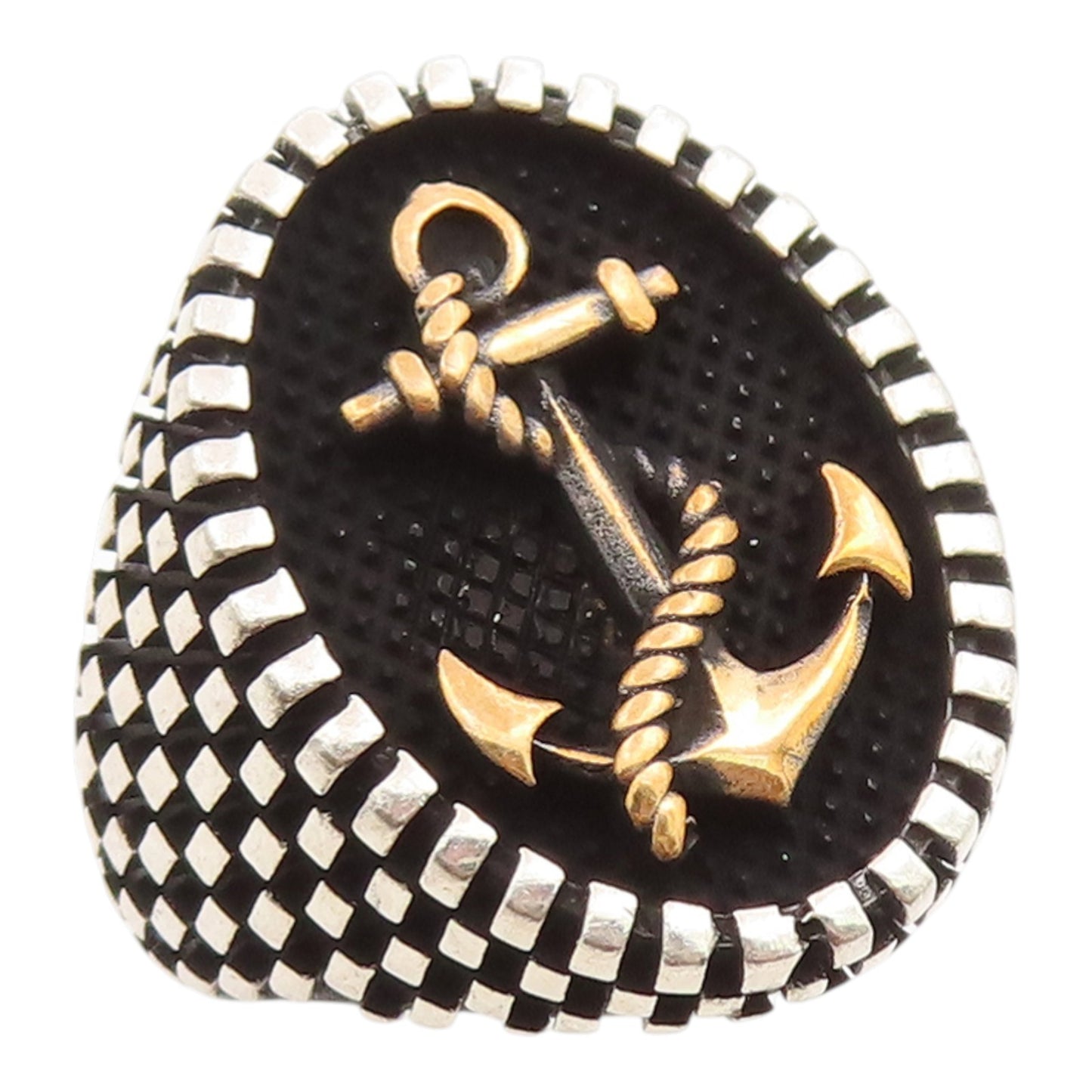 925 Sterling Silver Vintage Ring Two Tone Anchor & Rope Band  Sz 9.5  RG36103