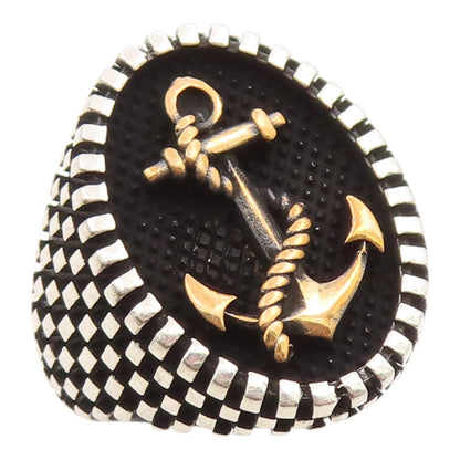 925 Sterling Silver Vintage Ring Two Tone Anchor & Rope Band  Sz 9.5  RG36103
