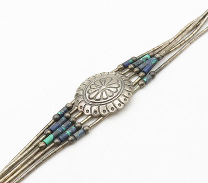 NAVAJO 925 Silver - Vintage Azurite Beaded Multi-Strand Chain Bracelet - BT6296