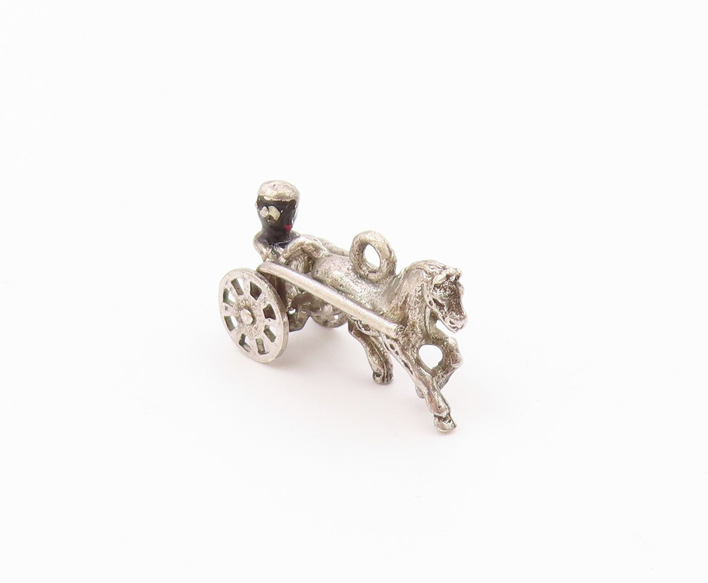 925 Sterling Silver  Vintage Old Fashioned Horse & Carriage Pendant  PT19083