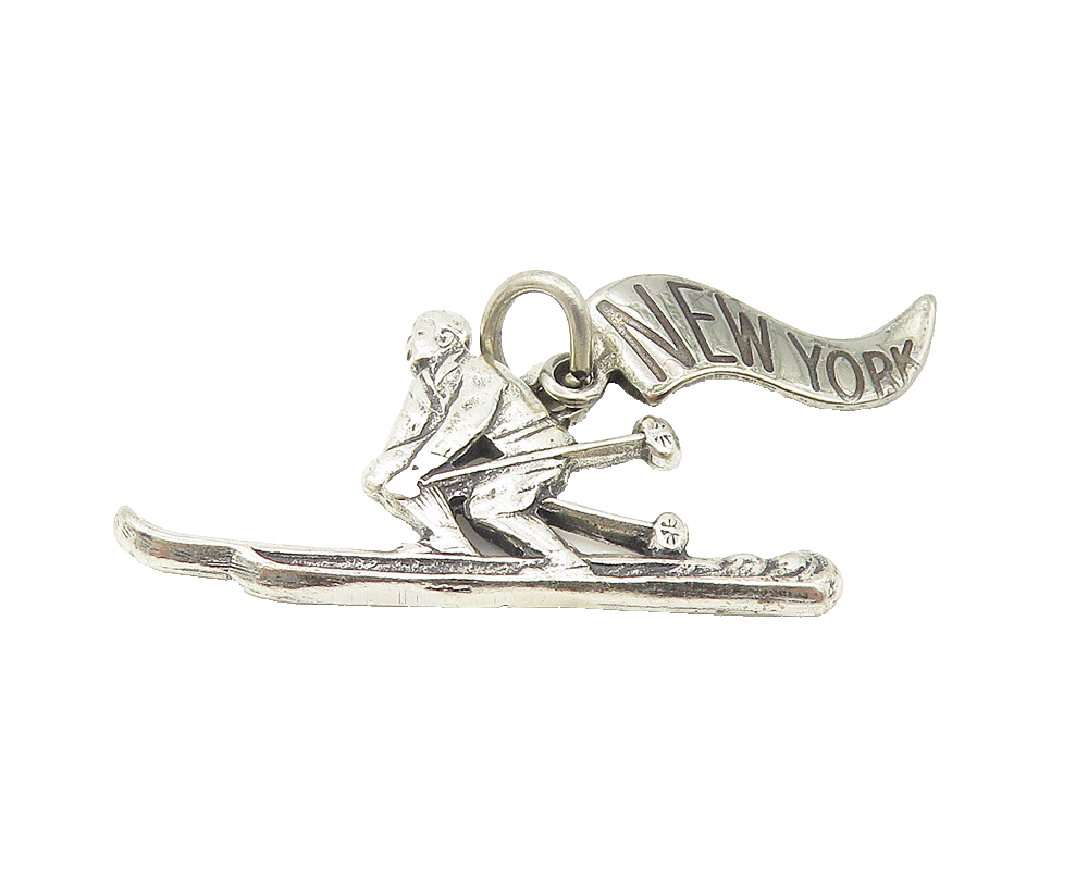 925 Sterling Silver  Vintage Skiing Person New York Sports Pendant  PT9083