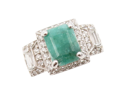 925 Sterling Silver Vintage Ring Rectangle Cutout Gemstone & CZ  Sz 7  RG30797
