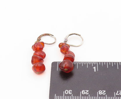 925 Sterling Silver Vintage Earrings Drop Amorphas Stacked Amber Drop   EG13407