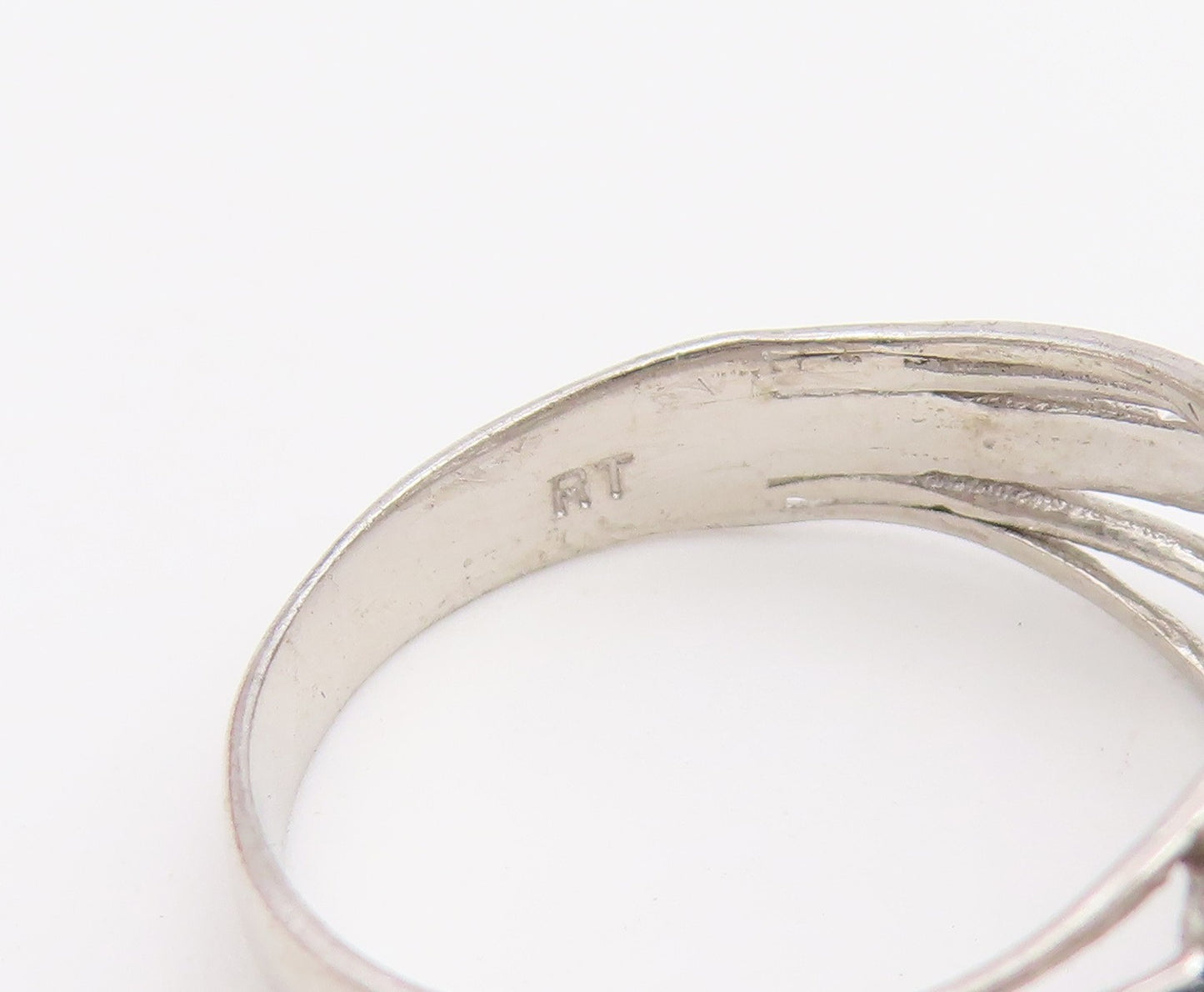 925 Sterling Silver Vintage Ring Three Stone CZ Openwork Band  Sz 6  RG36872