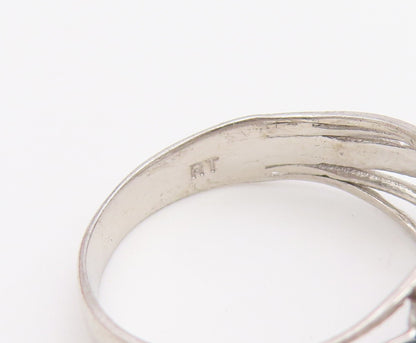 925 Sterling Silver Vintage Ring Three Stone CZ Openwork Band  Sz 6  RG36872