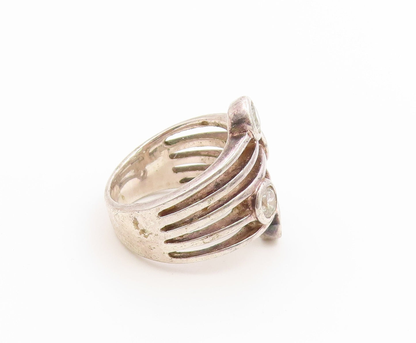 925 Sterling Silver Vintage Ring Modernist CZ Multi Shank Band  Sz 6  RG36875
