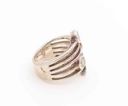 925 Sterling Silver Vintage Ring Modernist CZ Multi Shank Band  Sz 6  RG36875