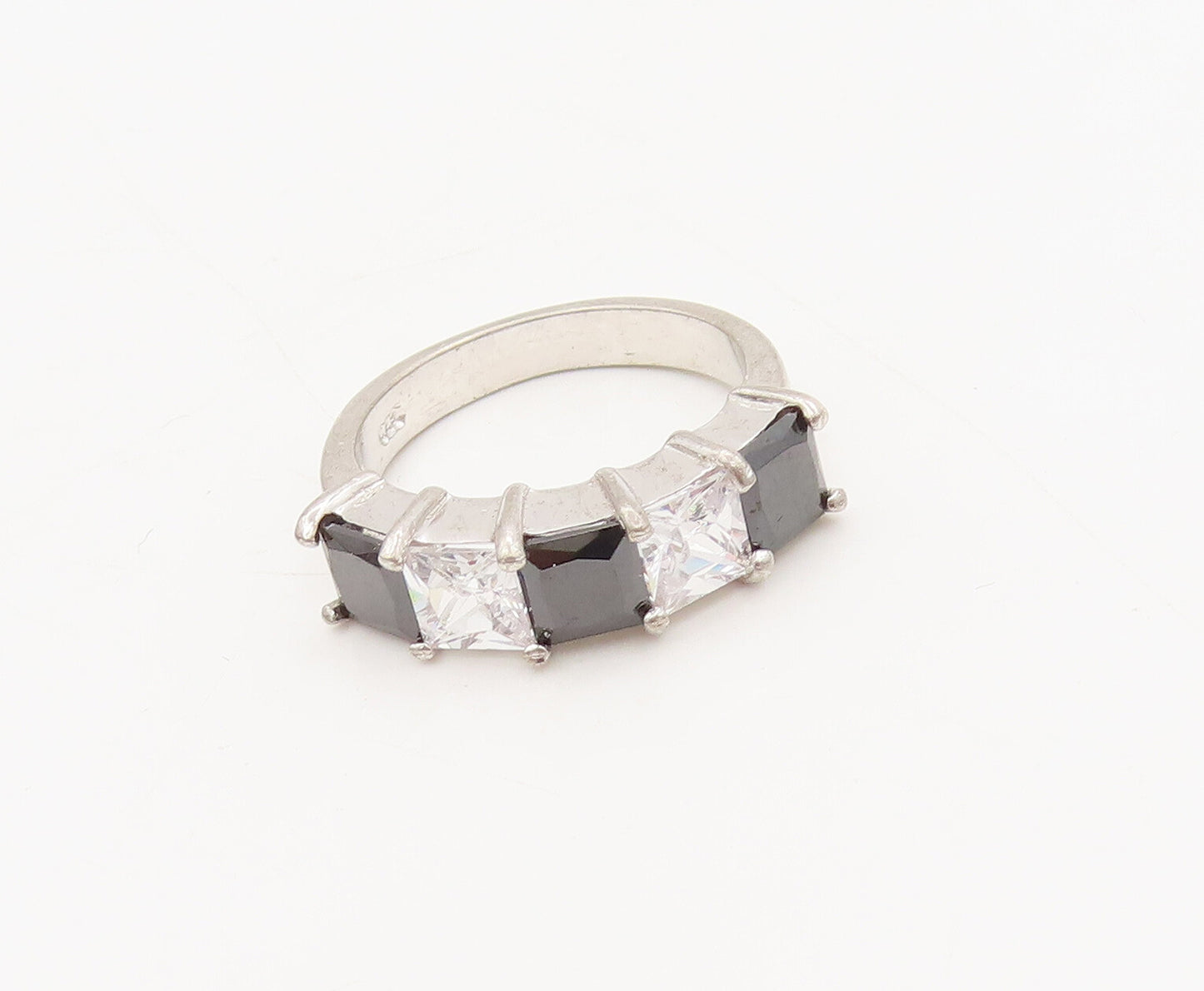 925 Sterling Silver  Vintage Minimalist Alternate CZ & Onyx Ring Sz 7  RG27458